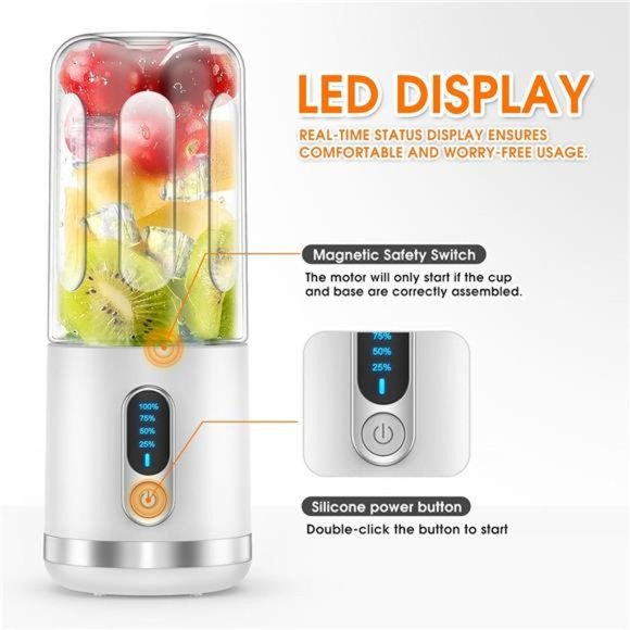 Portable Blender, Personal Blende, USB C Rechargeable, 15.2 Oz, White - Picture 4 of 7